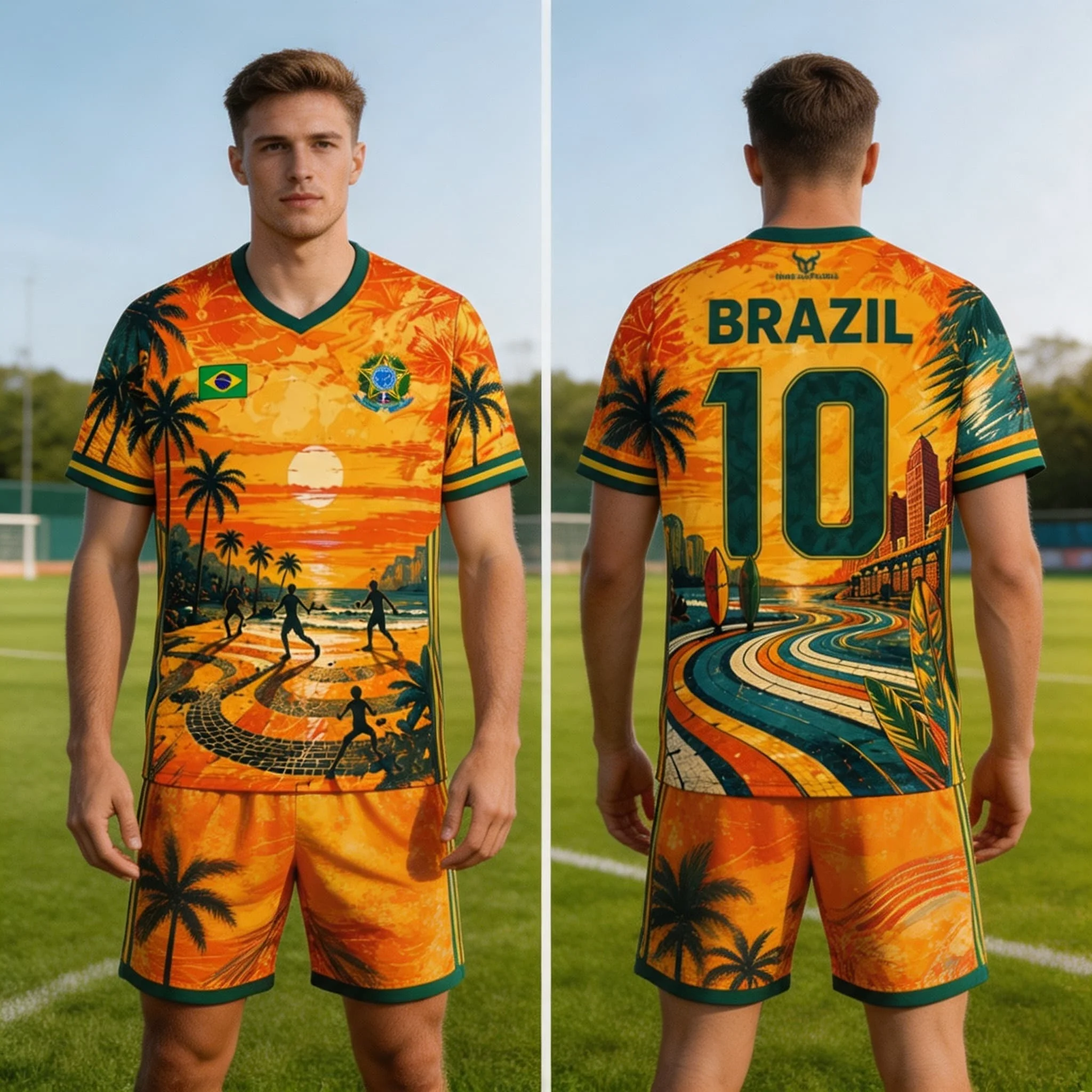 Brazil Style Flag Printed Jesus Graphic Football Women's Suit Tshirt Shorts Unisex Short Sleeve Quick Drying Men's T Shirt Set view 2