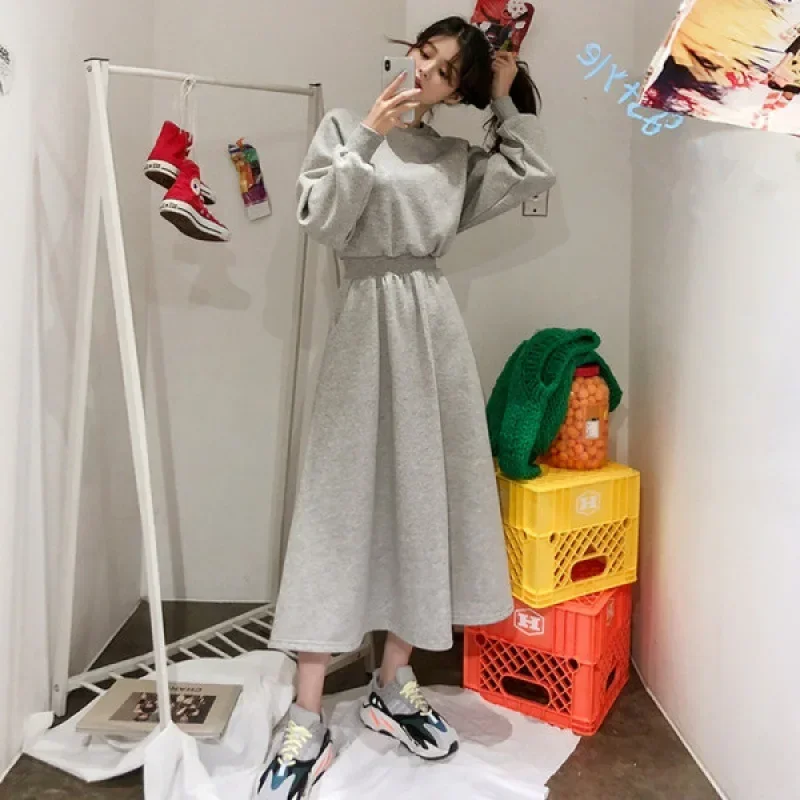 ชุดเดรสยาวสไตล์เกาหลี แขนยาว ไซส์ใหญ่ ช่วยพรางหุ่น  ลดราคาสุดฮอตช่วงฤดูใบไม้ผลิและฤดูใบไม้ร่วง  ชุดเดรสสเวตเชิ้ตแฟชั่นสำหรับผู้หญิง