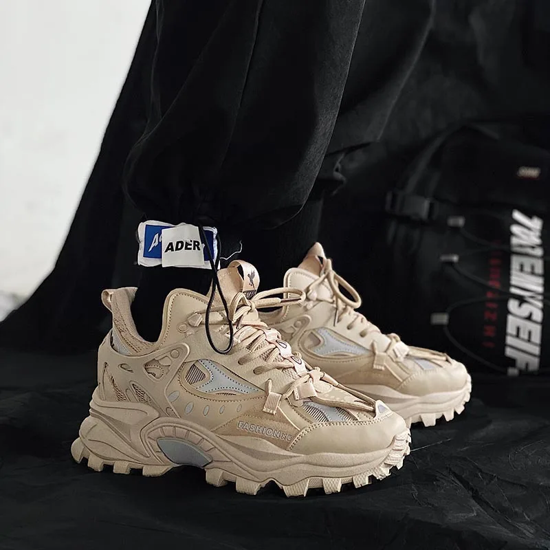 

Korean Style Sneakers Men's Solid Color Breathable Lace-up Thick Bottom Trainers Non-slip Vulcanized Shoes Zapatillas Hombre