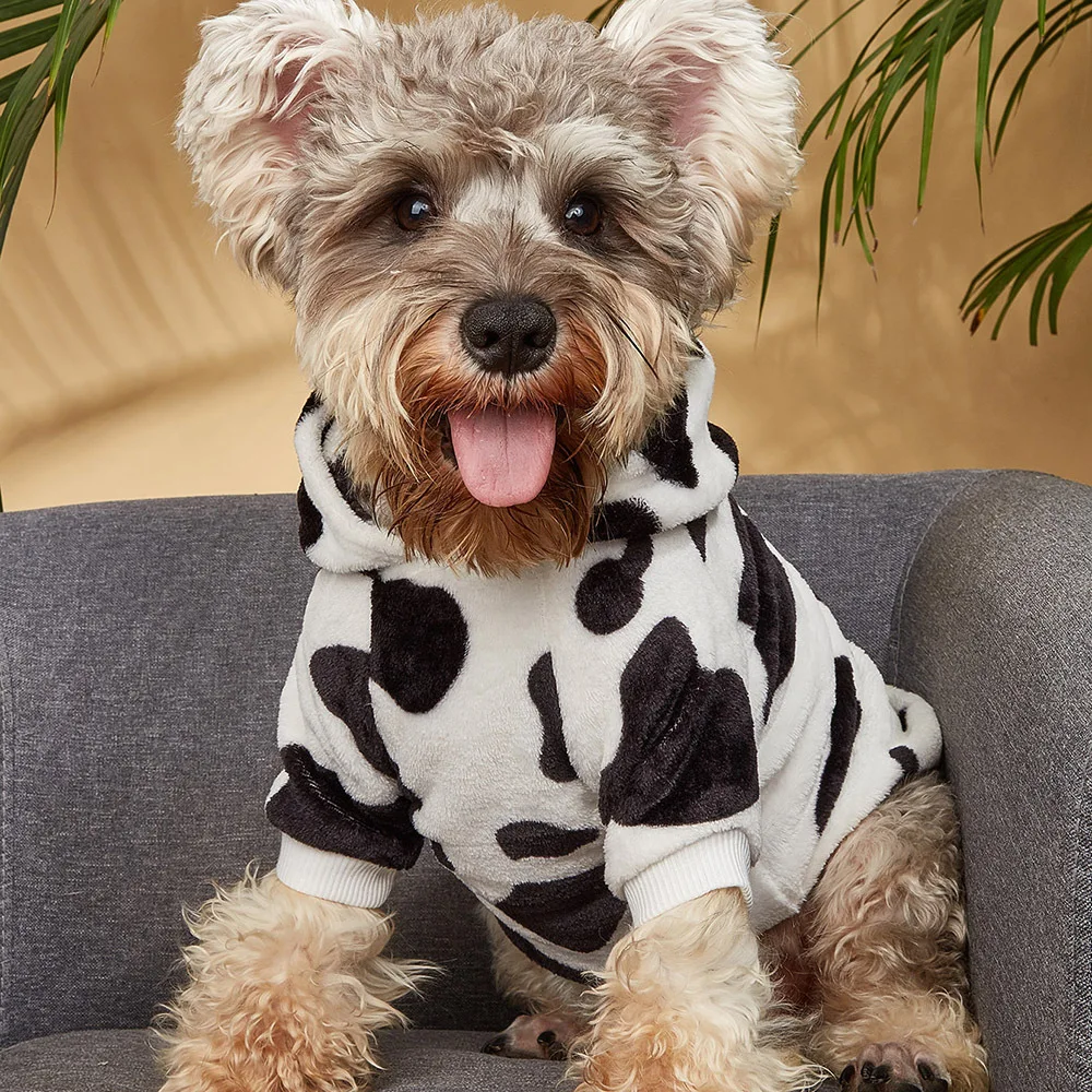 

Cute Cow Dog Costume Warm Autumn Winter Hoodie Cow Pattern Clothing for Puppy Small Dogs Christmas Pets Gift Supplies 2023