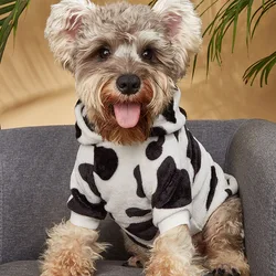 Cute Cow Dog Costume Warm Autumn Winter Hoodie Cow Pattern Clothing for Puppy Small Dogs Christmas Pets Gift Supplies 2023