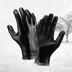 Winter Cycling Gloves Black PU Warm Water Windproof Touchscreen Gloves Skiing Snowboard Motorbike Gloves Men