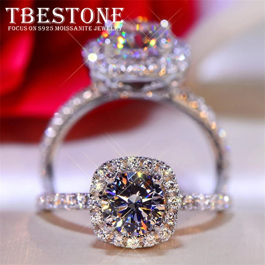 

Tbestone 0.5CT 1CT 2CT 3CT Moissanite Brilliant Diamond Halo Engagement Rings For Women Girls Gift 925 Sterling Silver Jewelry