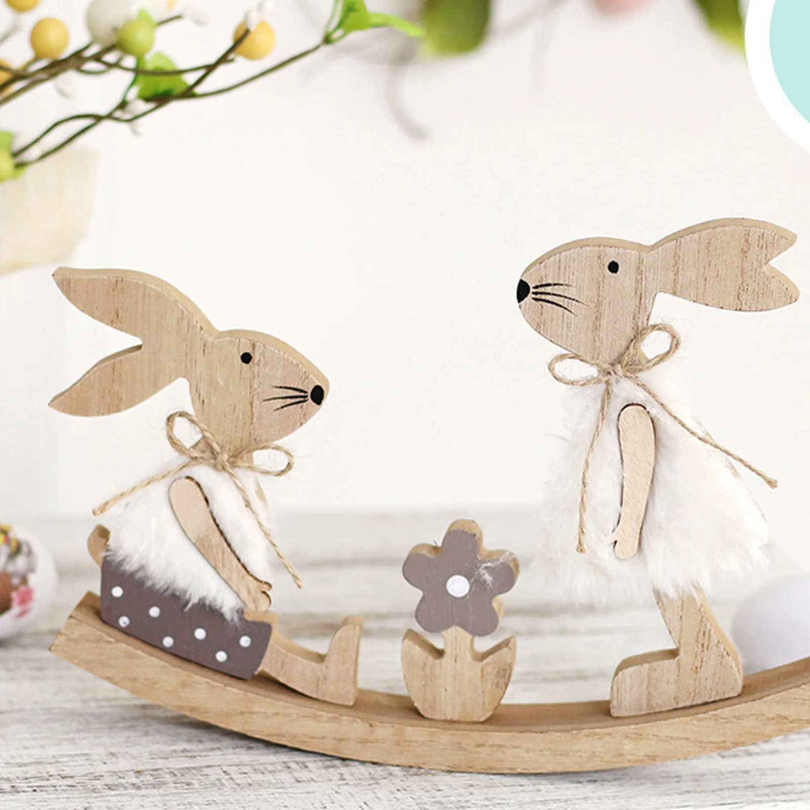 Easter Seesaw Bunny Wooden Decor DIY Colorful Festive Animal Tabletop Ornaments Suitable for Neighbors Housewarming Gifts