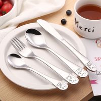 4pcs/Set Children 304 Stainless Steel Flatware Set with Cute Bear Design Include Knife Fork Spoon Teaspoon Eating Kids Tableware