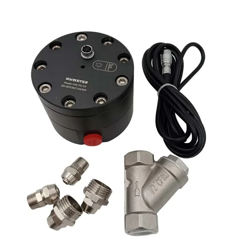 Flow Sensor HW-FS-03 Pump Flowmeter With Y Copper Filter Kit For Common Rail Test Bench Gear Oil Flow Meters