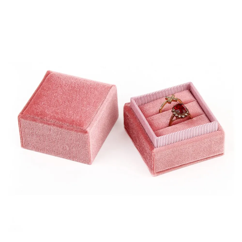 Velvet Square Double Ring Engagement Jewelry Ring Storage Box Organizer For Valentine Day Gift Ring Display Case Holder