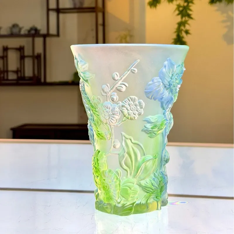 Vintage Style Glass Vase for Home Decor Elegant Flower Arrangement Container Handmade Ornament Living Room Table Centerpiece