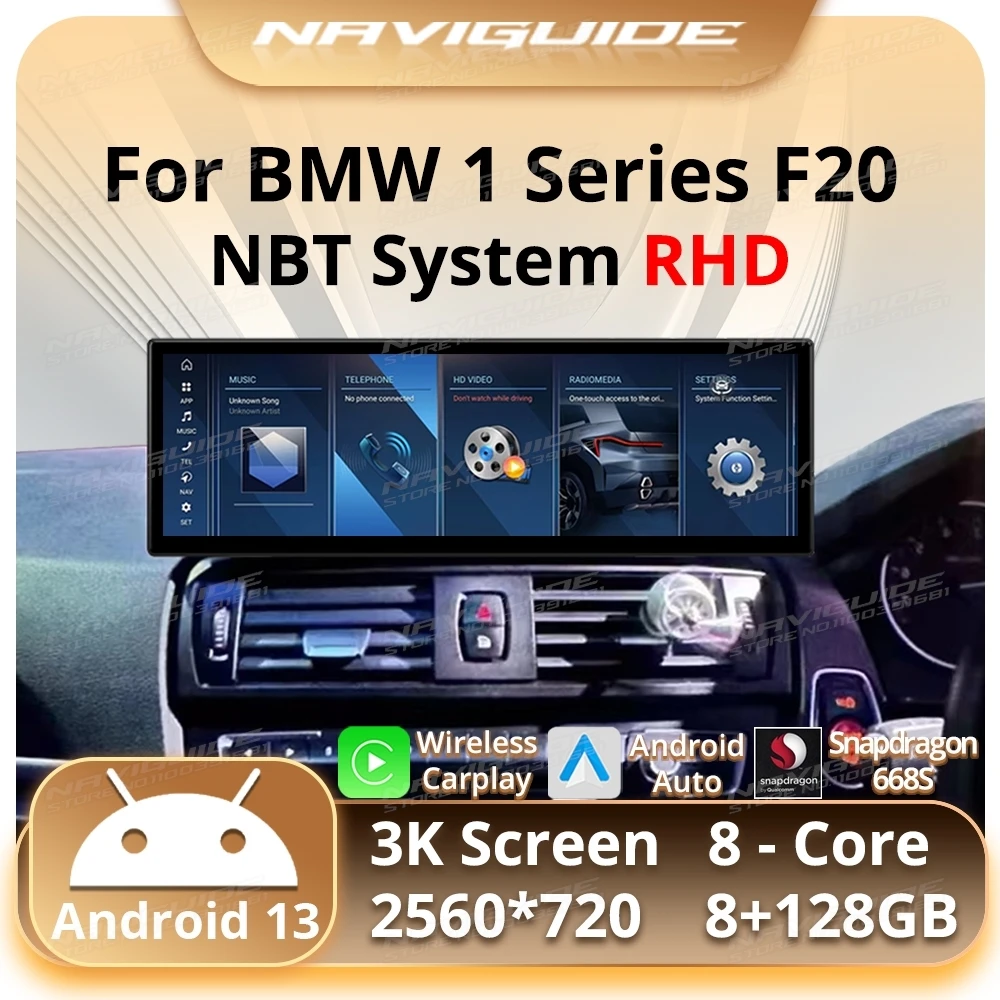 NAVIGUIDE 14,9 ''Android13 dla BMW serii 1 F20 NBT RHD 2012-2017 Bezprzewodowy CarPlay Android Auto Samochodowy odtwarzacz multimedialny Nawigacja