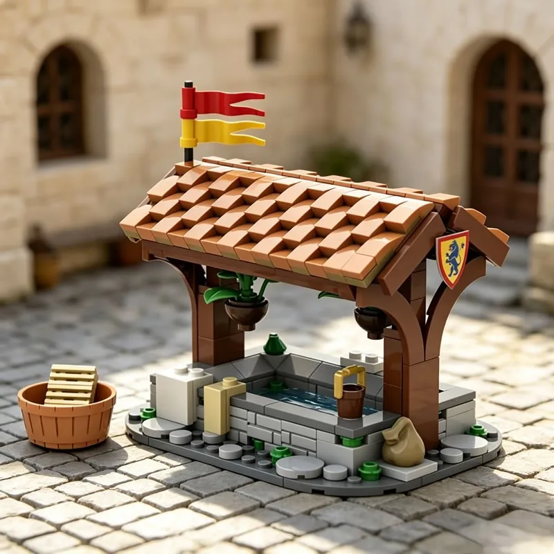 ビルディングブロック-moc-中世ヴィンテージ風ランドリーハウス-モジュラータウンワークショップ-ディオラマ-教育用diy-デスクトップコレクション
