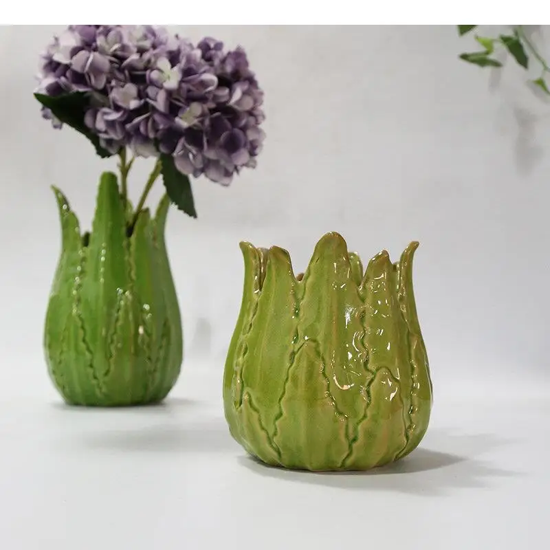 

Fern Leaf Ceramic Vase Desk Decoration Minimalism Flowers Pots Flower Arrangement Modern Decor Green Floral Vases