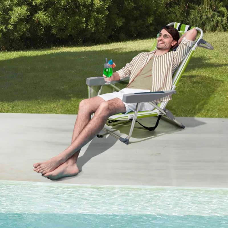 

Grass Green Vertical Stripes Beach Chair Oxford Cloth Silver White Aluminum Tube 100Kg Model Greater Sturdiness And Stability
