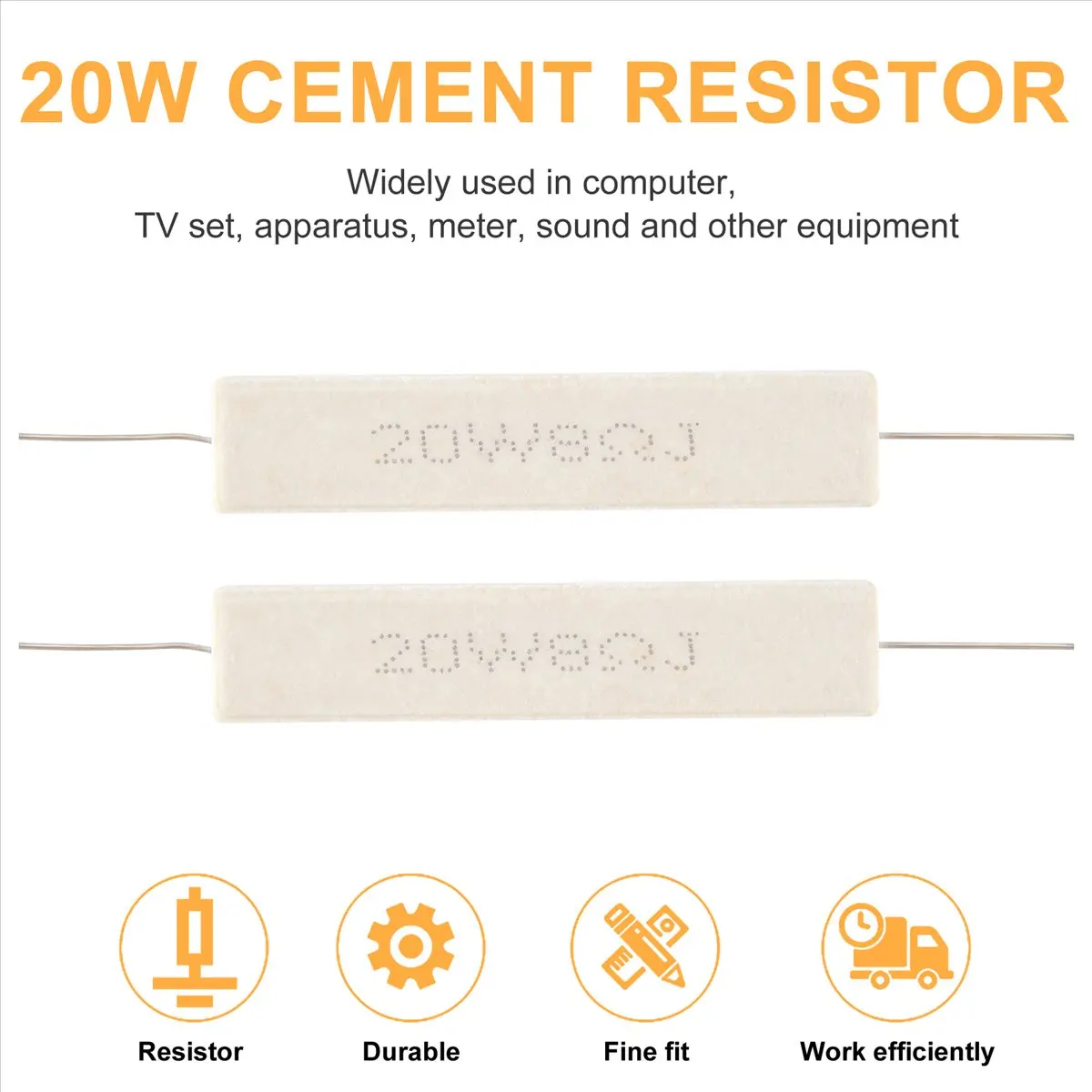 2 Pcs Wire Wound Ceramic Cement Resistor 8 Ohm 20W 5%