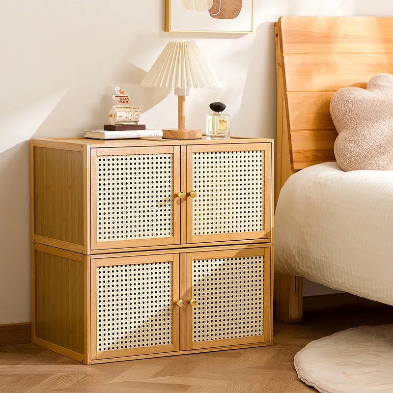 Medieval style bedside table Solid wood household bedroom Small crack bedside table Cabinet side