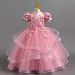 Children's dress Princess Girl Butterfly lace embroidered flower long dress 2025 new Christmas Ball Party Beaded Jacquard Dress