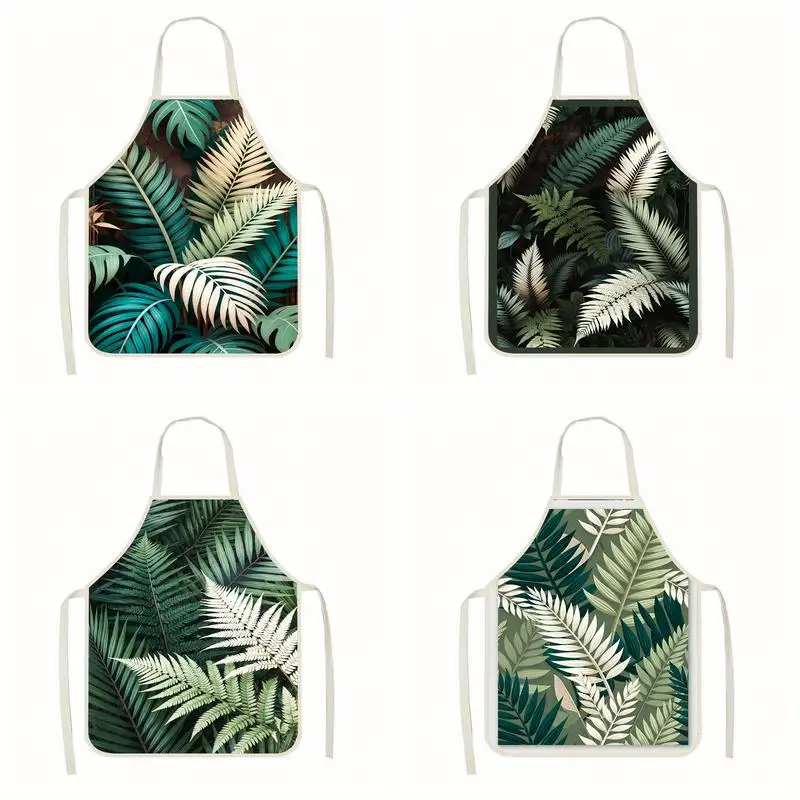 

Фартук с тропическим рисунком листьев, льняной фартук, подходит для приготовления пищи на кухне, общения родителей и детей, рисования и других мероприятий.