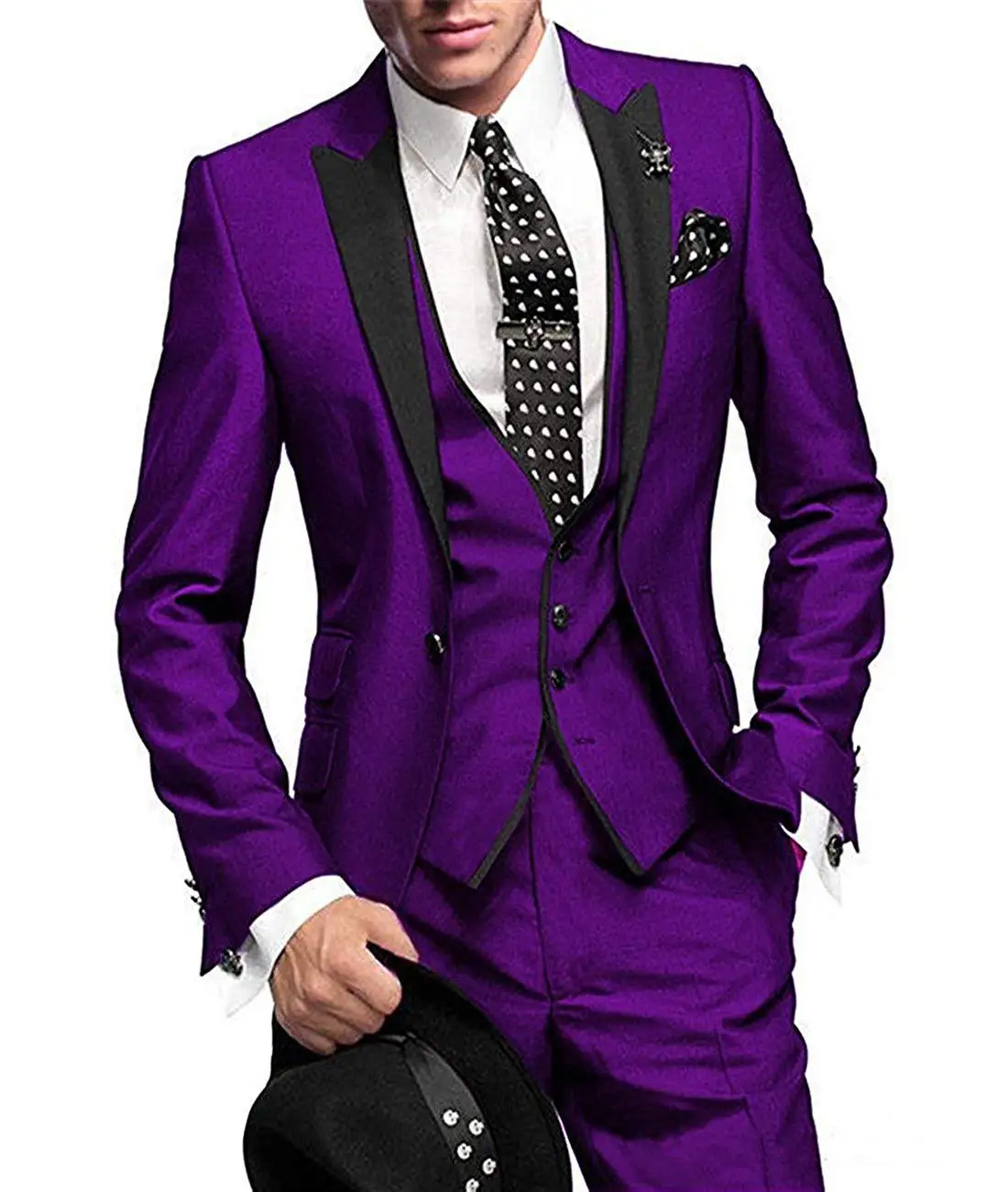 Lansboter Purple Men Suit 3 Pieces Slim Fit Business Leisure Wedding Banquet Bridesman Wedding Set Jacket Vest With Pants