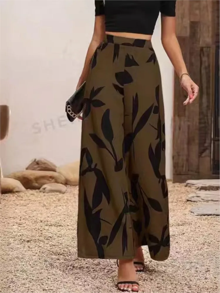 Fashion Printed Casual Wide Leg Pants 2024 For Women's Spring Autumn New High Waisted Slim Simple All Matching Female Pants