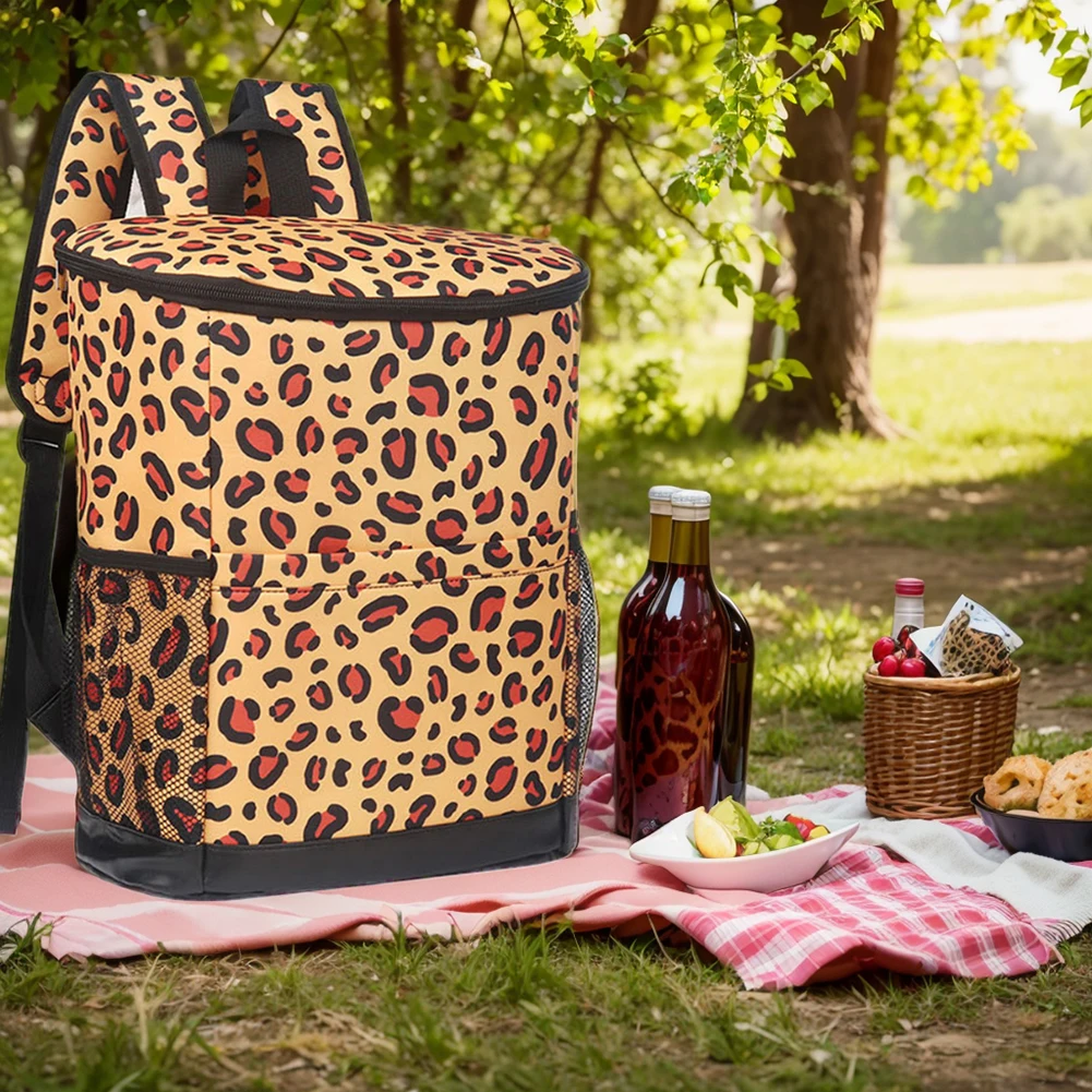 Cooler Backpack Camping Cooler Bag Leopard Print Lunch Box Large Capacity Picnic Bags Travel Camping Backpack for Beach Hiking