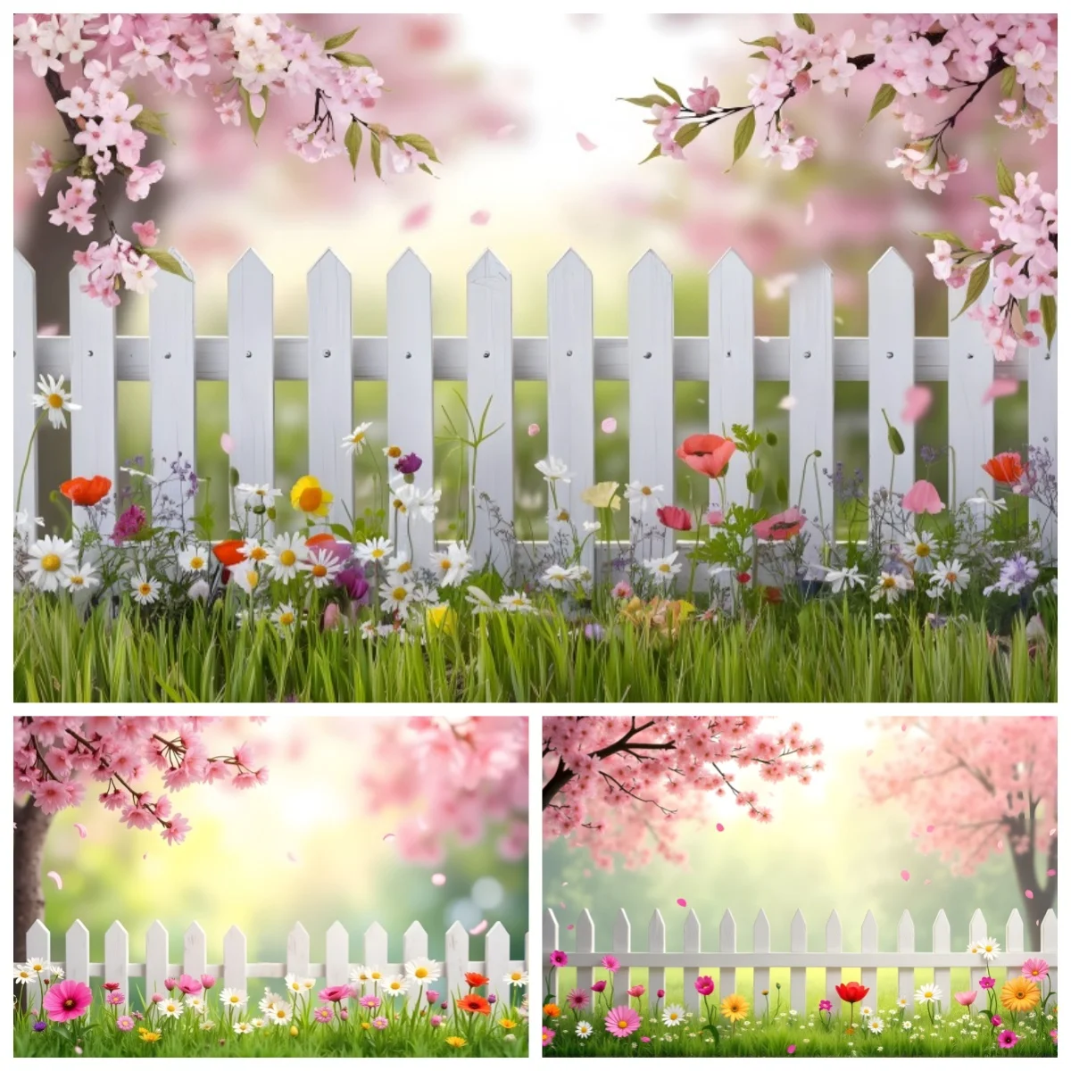 

Spring Natural Landscape Backdrop Happy Easter Green Grass Flower Garden Scene Kids Portrait Photography Background Photo Props