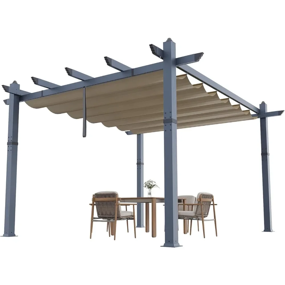 

10x13 FT Patio Pergola - Metal Outdoor Sun Shade Canopy with Retractable Roof for Garden Porch Backyard