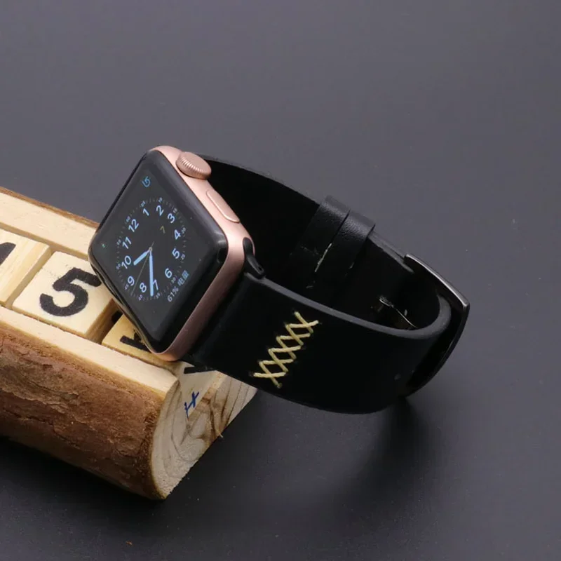 Pulseira de couro genuíno para apple watch band 44mm 45mm 41mm 40-42-46mm pulseiras artesanais iwatch série 4 5 6 se 7 8 9 10 ultra/2 49mm