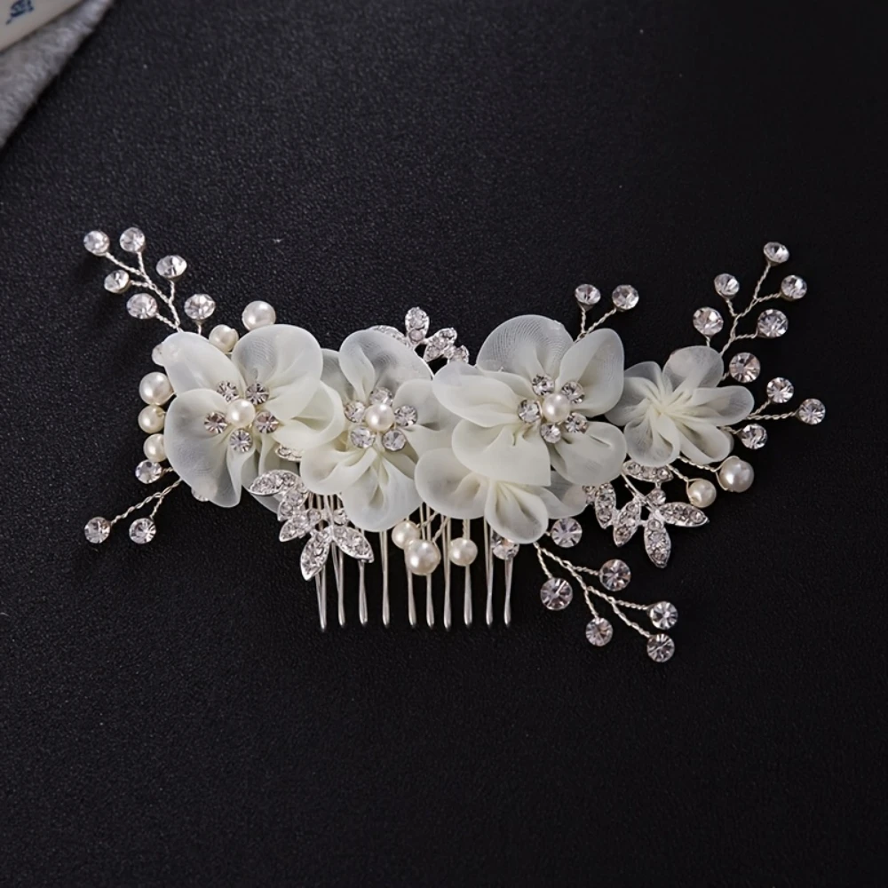 Flower Rhinestone Pearl Hair Clip Comb Headband Women Wedding Hair Jewelry Accessories For Women Bridal Tiara Headband Clip Gift