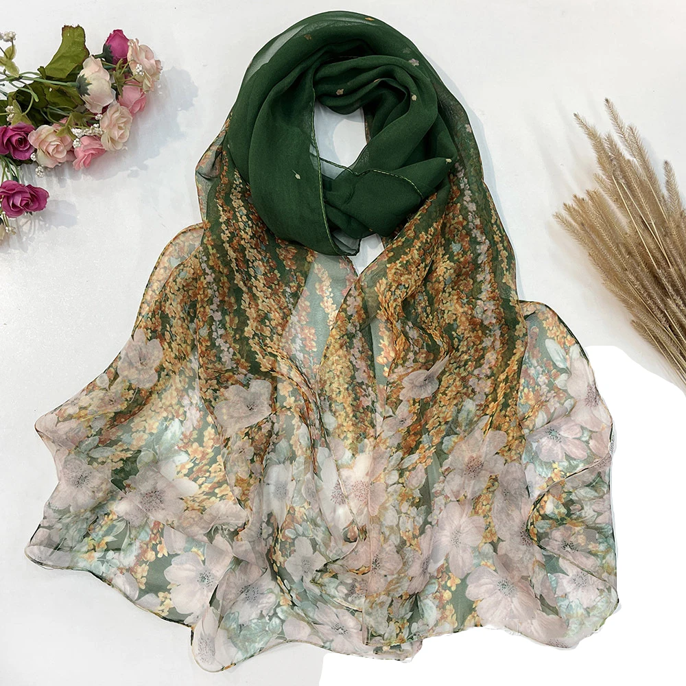 

Women's Floral Wisteria Print Chiffon Scarf – Lightweight Summer Shawl, 160cm Long Georgette Wrap, Beach Cover-Up, Sunscreen