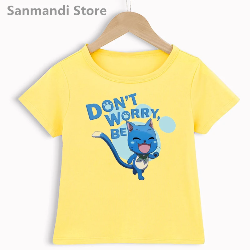 

New Don'T Worry Be Happy Graphic Print Tshirt for Girls/Boys FAIRY TAIL T Shirt Kawaii Kids Clothes Summer Fashion T-Shirt