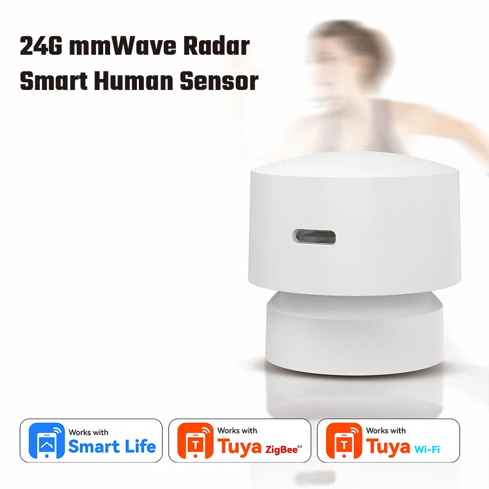 Zigbee or WiFi Smart Human Presence Sensor 24G mmWave Radar 20ft Motion/15ft Static Detection for Tuya/Alexa/Google Home Voice