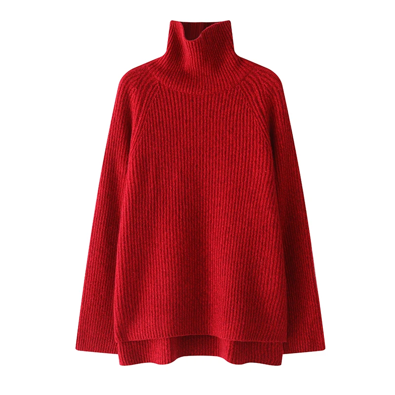 100% suéter de cachemira para mujer, jersey de cuello alto de gran tamaño, suelto, estilo Simple, prendas de punto de Cachemira, ropa de lujo para Otoño e Invierno, Tops