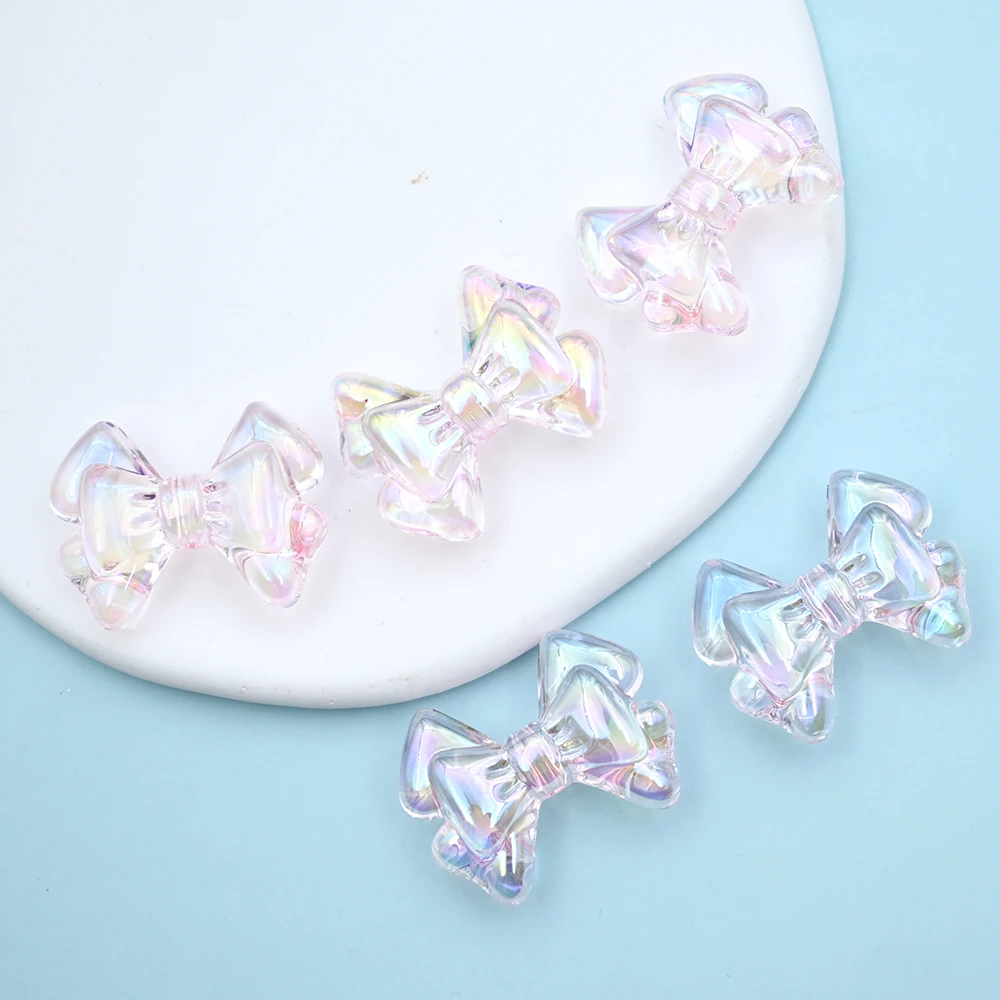 UV Light Pink Butterfly Bow Acrylic Beads Shiny Spacer Beads For Jewelry Making Needlework Bracelets Diy Handmade Accessories