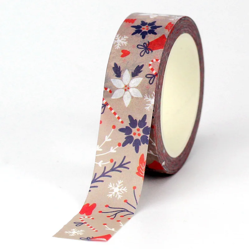 1PC. 10M Decorative Christmas Leaves and Bells Washi Tape Journal Material Gift Wrapping Masking Tape Cute Stationery