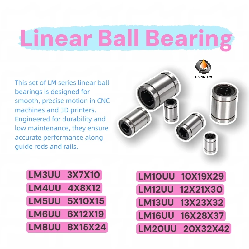 1/2P Linear Bearing LM3UU LM4UU LM5UU LM6UU LM10UU LM20UU 6mm 8mm 10mm 12mm 20mm For 3D Printer CNC DIY Slide Guide Precision