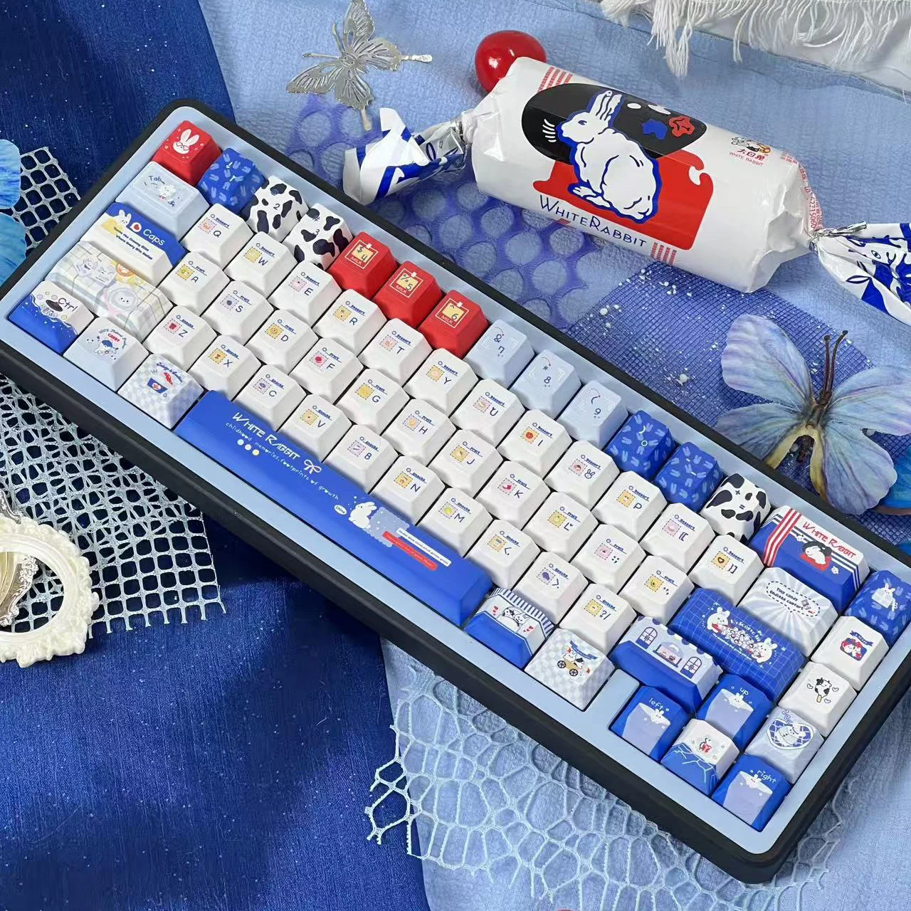 

Набор колпачков для ключей с изображением молочного кролика и конфет, PBT MOA, вишневый профиль, оригинальные колпачки для клавиш ручной работы на заказ, аксессуары для механической клавиатуры