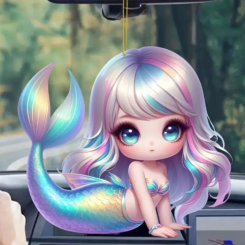 Fashion Cute 2D Flat Mermaid Keychain Women Bag Keyring Brooch Making Phone Case DIY Man Car Key Chain Wedding Trinket Girl Gift