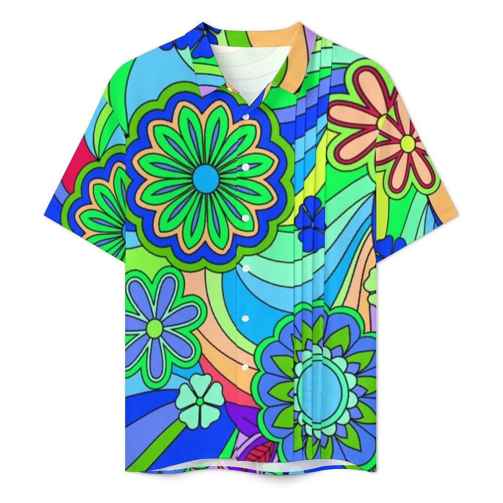 Retro Floral Hippy Casual Shirt Trippy Flower Print Novelty Hawaiian Shirts Men Short-Sleeved Vacation Harajuku Oversize Blouses