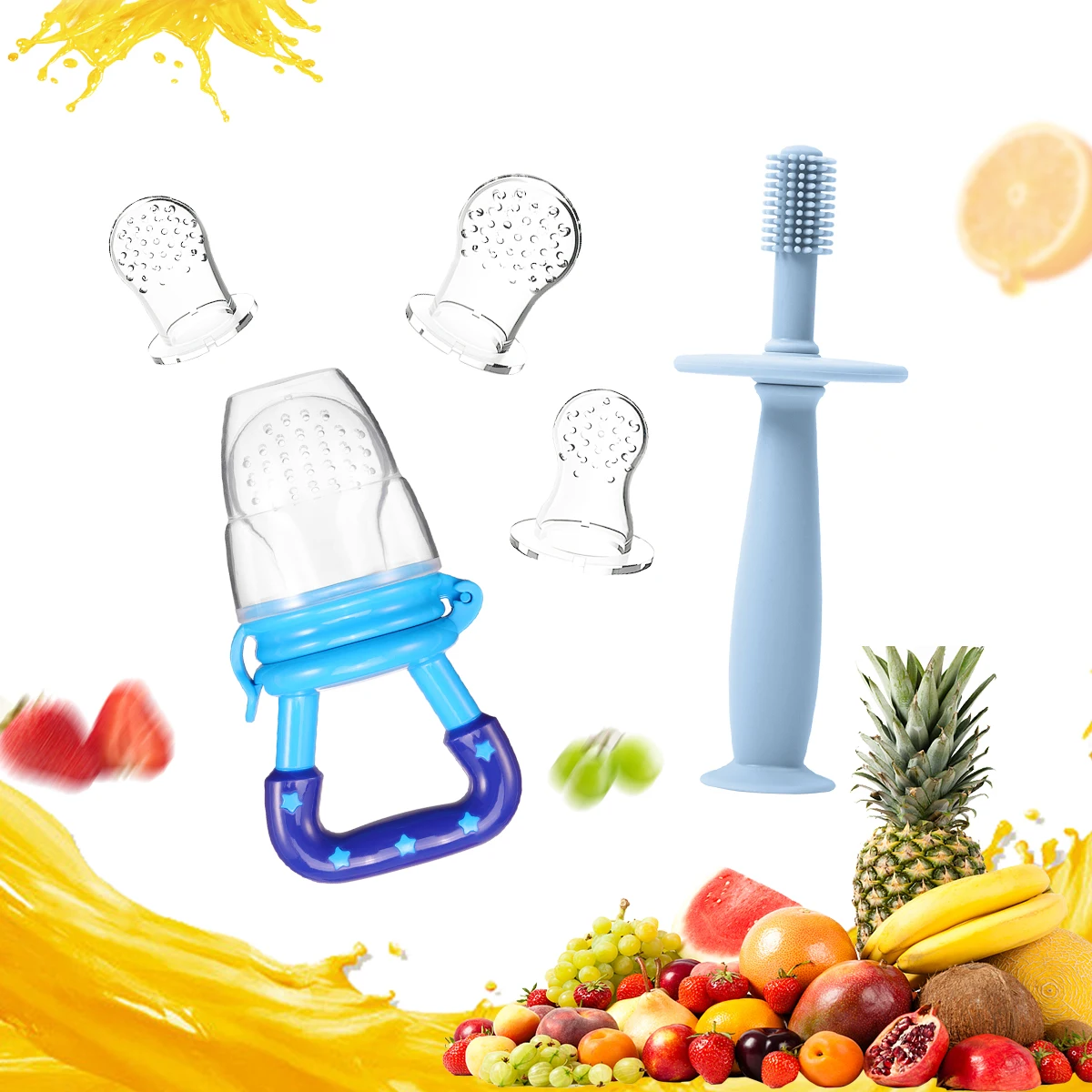 

5pcs/set Silicone Baby Fruit Feeder with Cover Baby Nipple Fresh Food Vegetable Supplement Soother Nibbler Baby Silicone Toys