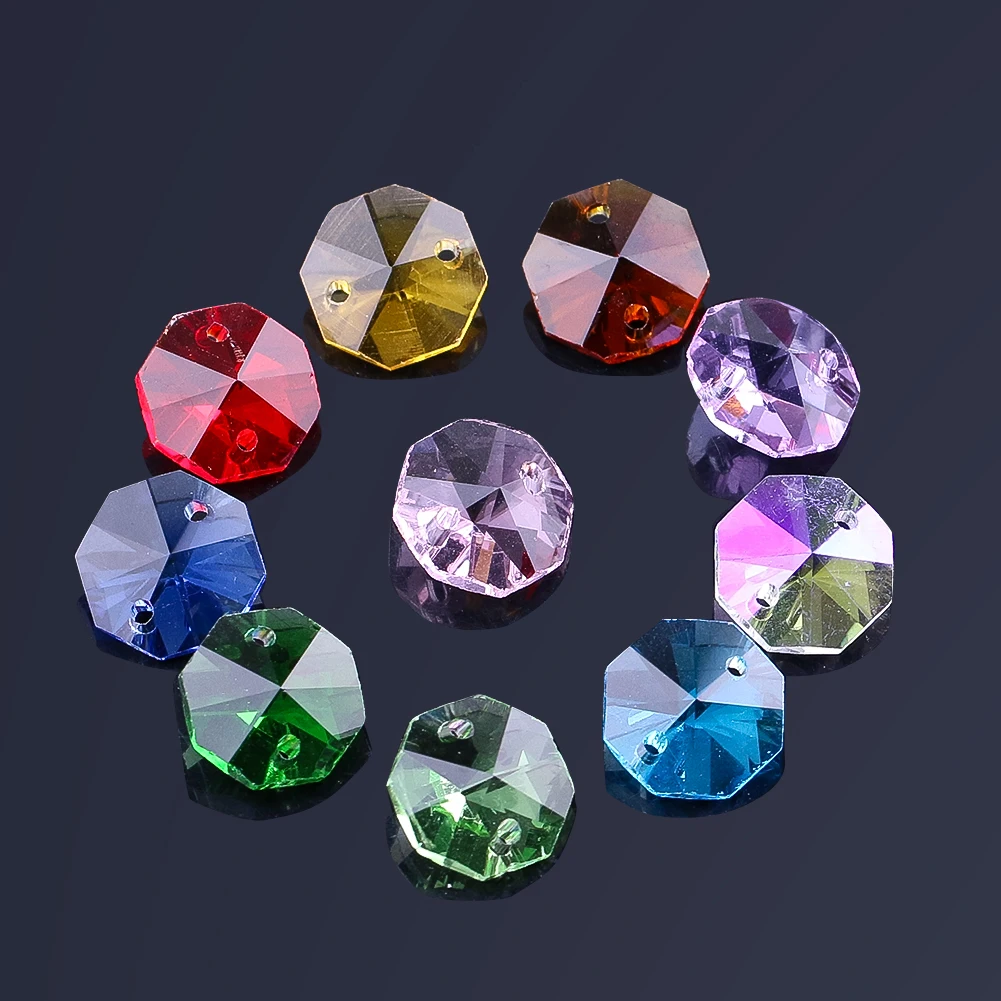 20PCS Crystal Octagon Beads Suncatcher DIY Wind Chimes Chandelier Parts Replacement Hanging Pendant