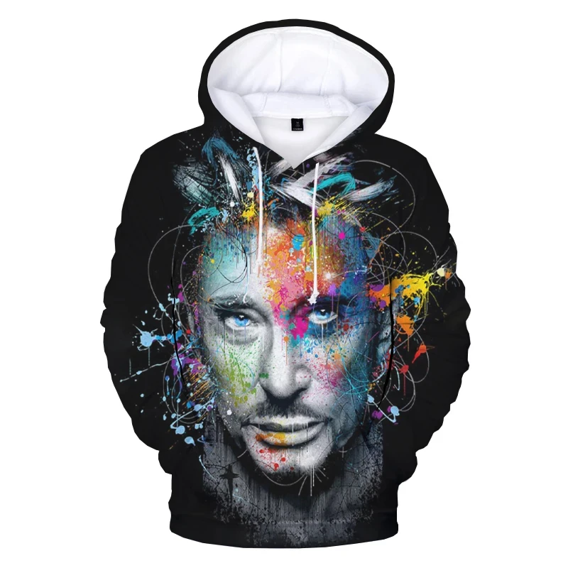 Sweat à capuche Johnny Hallyday imprimé 3D pour hommes, sweats à capuche College, chanteur de rock populaire, PVD, vêtements pour enfants, France,