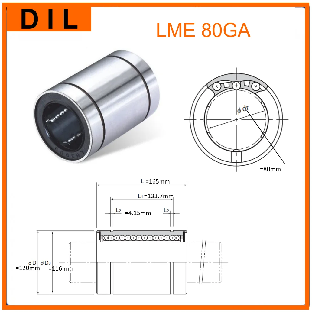 Original New DIL linear bushing LME80 LME80GA LME80GAUU LME80GAAJ LME80GA-AJ LME80GAOP LME80GA-OP to replace THK bearing