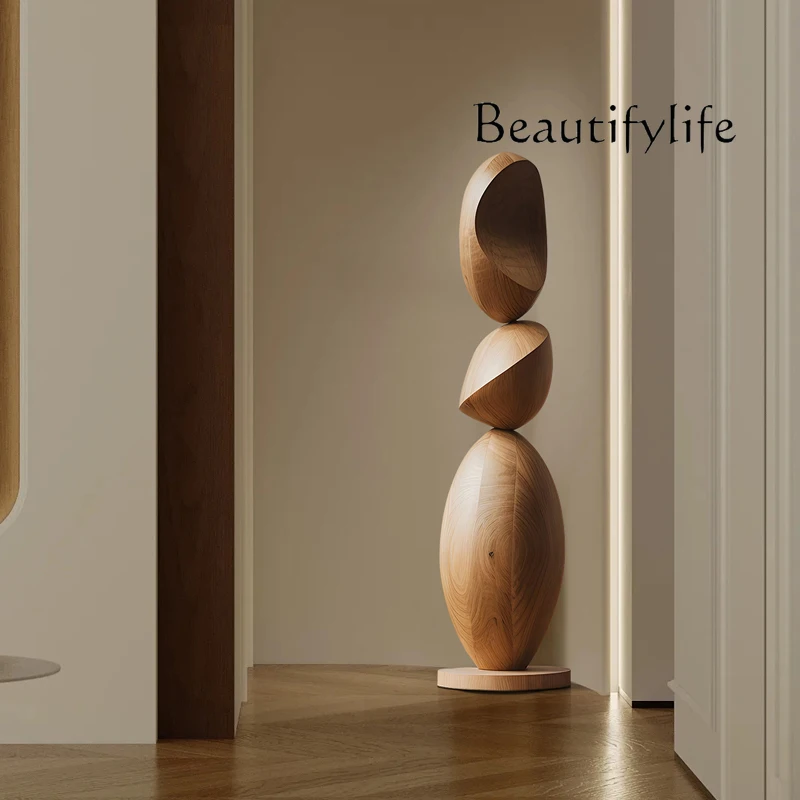 Entrance abstract wood carving floor-to-ceiling large ornament B & B hotel clubhouse decoration sculpture art installation