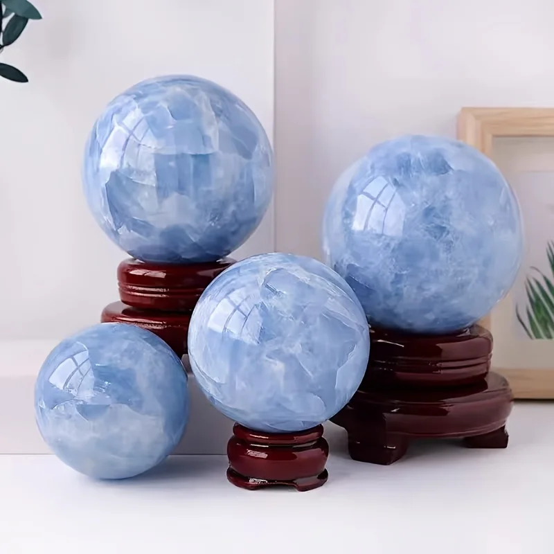 1 pieza de esfera grande de cristal de celestita azul natural, gema de cianita pulida para chakras