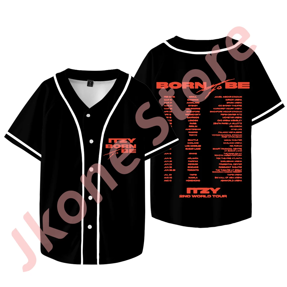 Kpop itzy geboren, um 2024 Tour Merch Baseball jacke T-Shirts Sommer Unisex Mode lässig Kurzarm T-Shirt zu sein