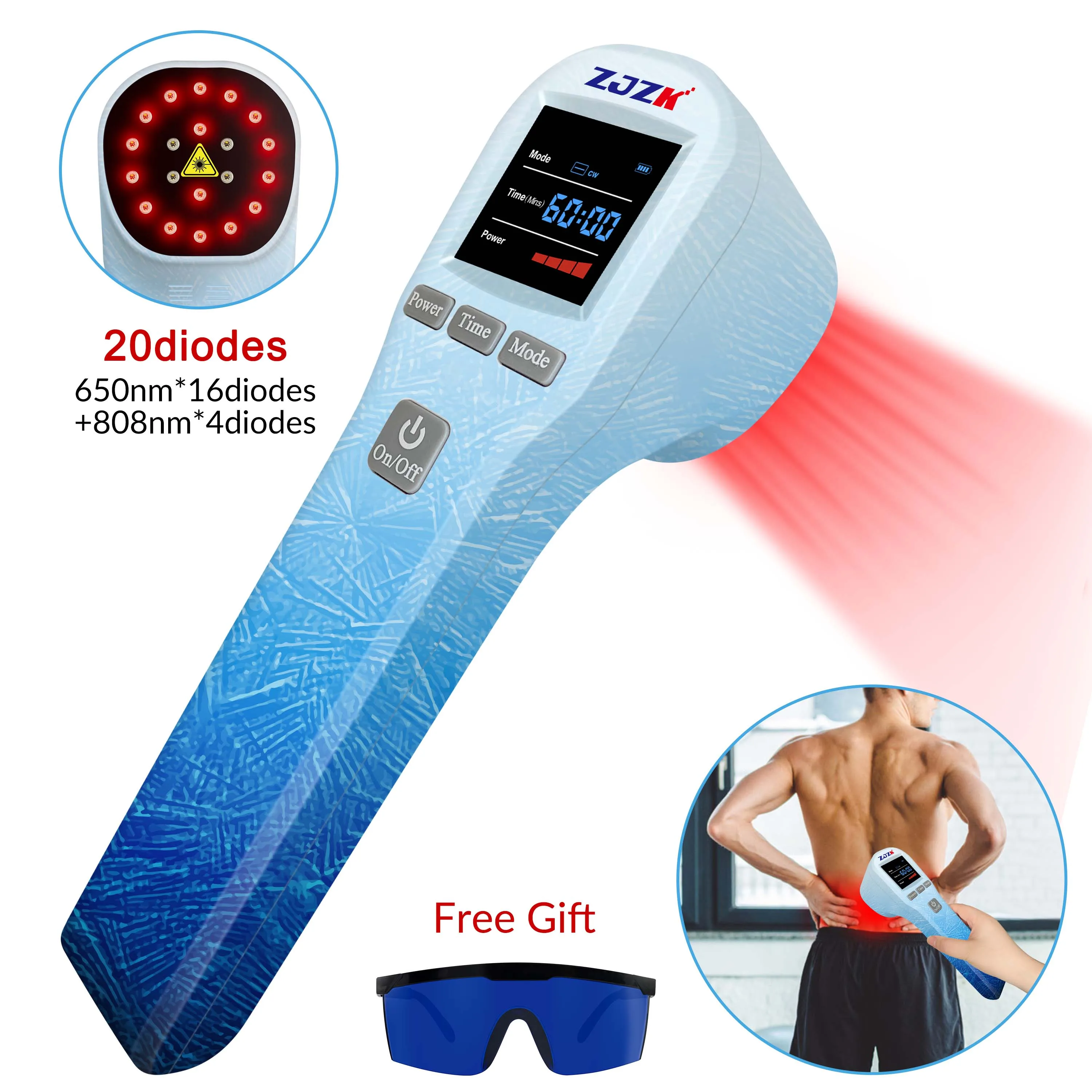 ZJZK Low-Level Laser Light Therapy Best Veterinary Cold Laser Therapy Deep Tissue 650nm 808nm For Knee Pain Tennis Elbow