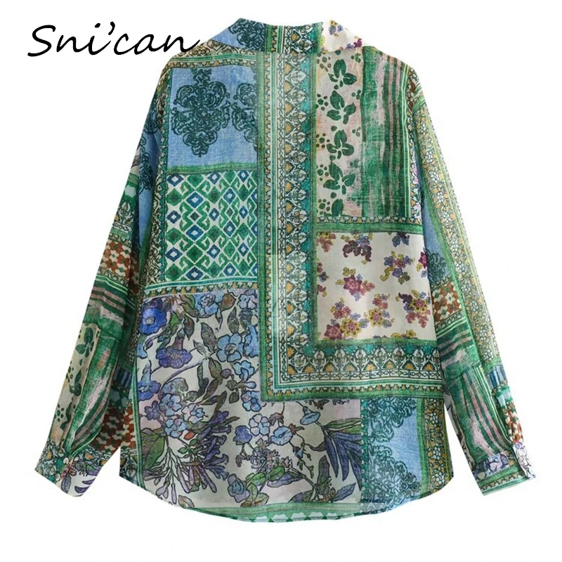 Green Flower Paisley Print Women Blouse  Oversize Casual Ladies Shirts Female Chic Tops Outwear Blusas Mujer Blusas Muje New