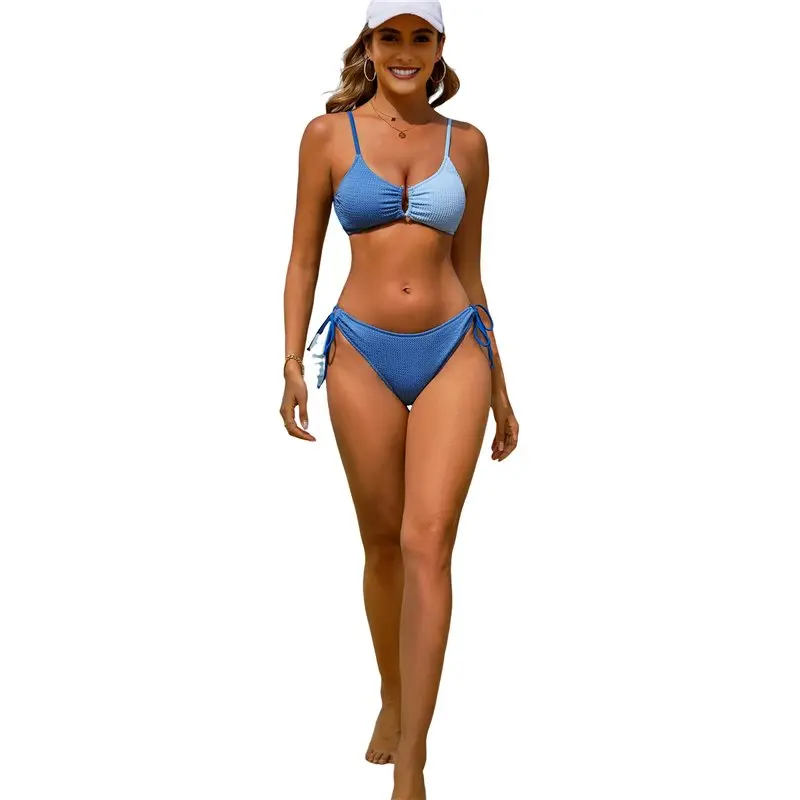 【FLASH-SALE!】Womens 2 Piece Bikini Sets Cheeky High Cut Bathing Suit Color Block Textured U-Wire Swimsuits