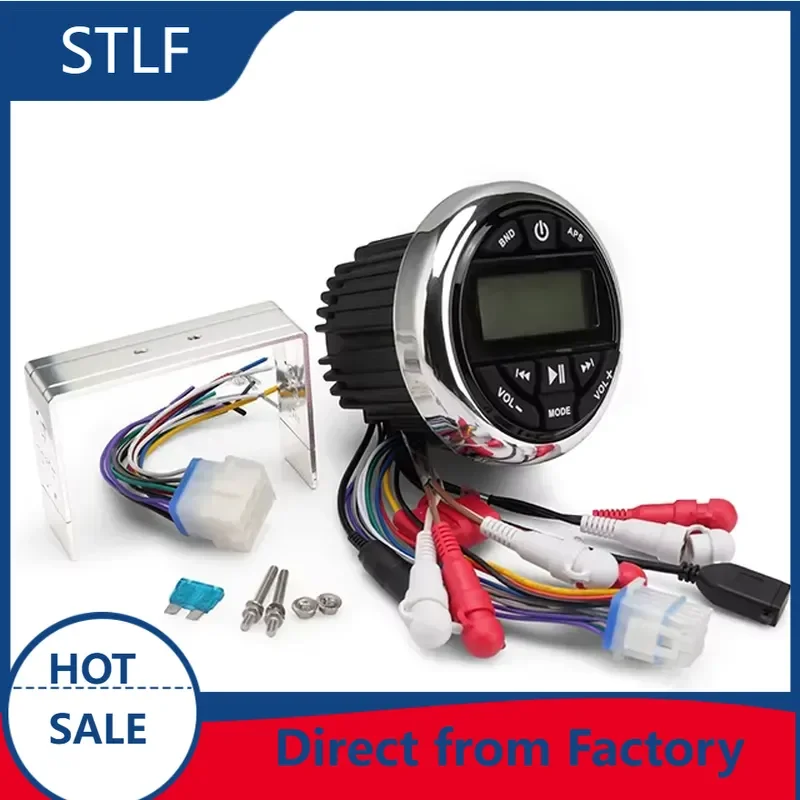STLF Waterproof Motorcycle Audio System Marine Stereo DAB Radio & MP3 Player for Boat Car UTV ATV-FM AM Receiver with Hose
