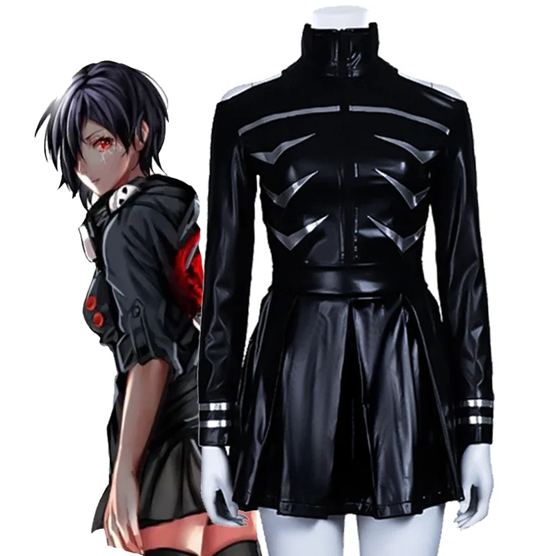 ZA01 JP Anime Tokyo Ghoul Ken Kaneki Cosplay Costume Touka Kirishima PU Leather Black Fight Uniform Dress Women Halloween PaZa0@