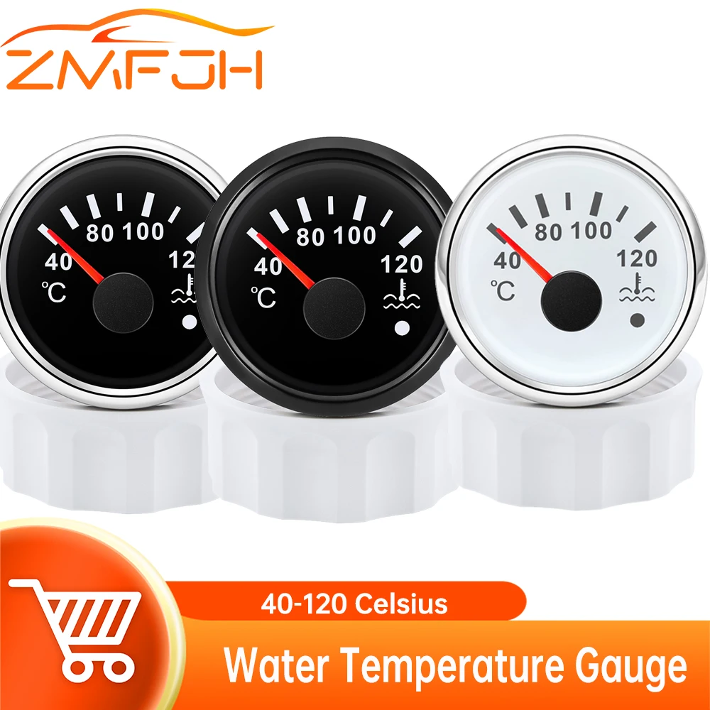 

40-120 Celsius Water Temperature Gauge Red Backlight With Alarm For 12V 24V Car Boat Truck